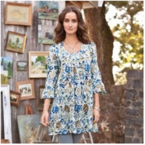 Sundance Women’s Delphine Eyelet Tunic Top Mini Dress Size PM Ladies Floral Boho - Picture 1 of 14